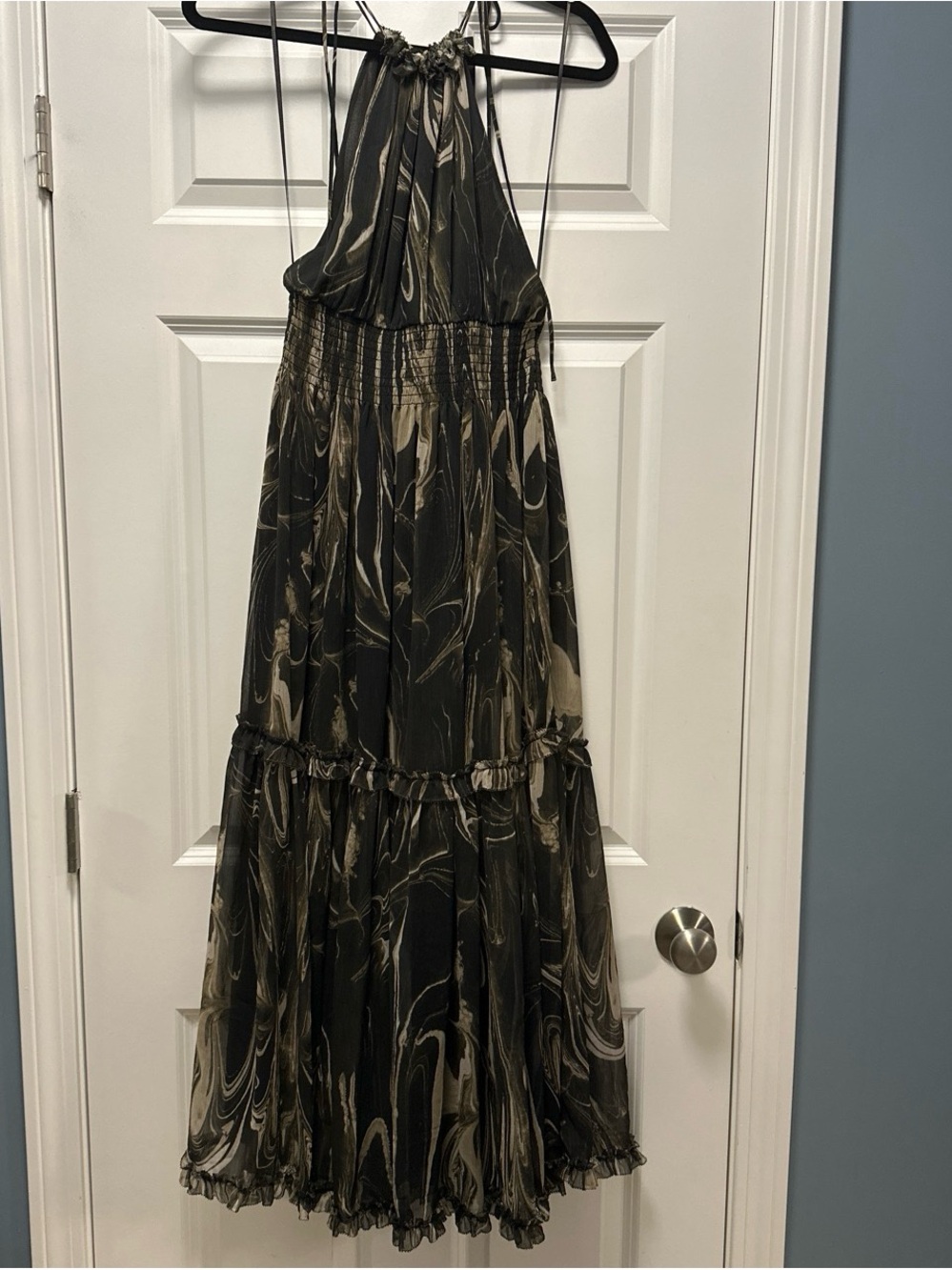 Banana Republic Black and Cream Marble Halter Maxi Dress
